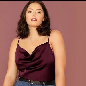 Draped neck satin cami top